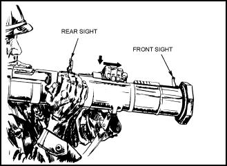 FM 3-23.25 Chapter 3 sight should be no less than 2 1/2 inches and no more than 3 inches from your eyes. Figure 3-15. Opening and adjusting the sights. f. Set the rear sight for the correct range to the target.