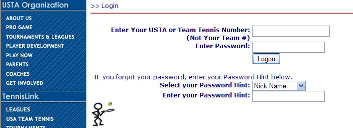 3. To log in, enter your USTA number or your Team Tennis number.