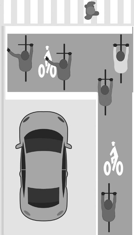 Drivers must stop behind the bicycle box (even when it's empty) and wait for a green light.