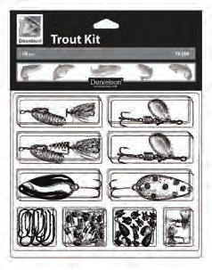 This 12-piece kit includes spoons, spinners, grub jigs, spin grub jig, spin split-tail jig and shad in an assortment of types, sizes, colors and patterns. NO.