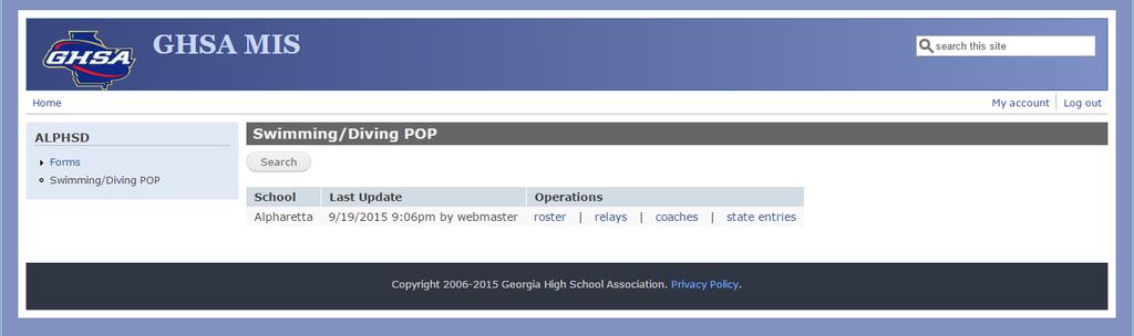 GHSA Swimming/Diving POP School User s Guide Purpose The GHSA has implemented a web-based system for the reporting of Swimming and Diving Proof of Performance that replaces the previous system that