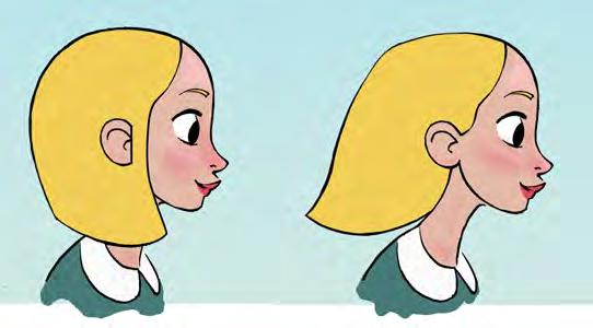 Figure 4: (Left) The standing character falls when the bus accelerates forward. (Right) This character is seated when the bus accelerates; notice how her hair drags behind due to the Law of Inertia.