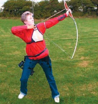 For longbow archers and light Recurve bows, an alternative and less stressful way is to take a slightly wider stance (than for target shooting) and bend the rear leg (string leg) slightly so that