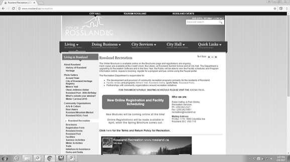 NEW!! ONLINE RECREATION SOFTWARE Log onto the City s website, at www.rossland.
