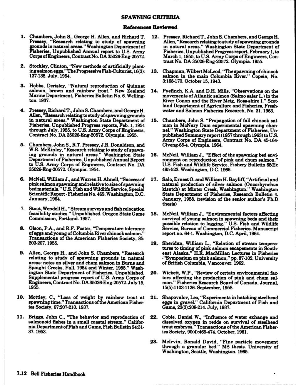 SPAWNING CRITERIA References Reviewed 1. Chambers, John S., George H. Allen, and Richard T. 12. Premey, RichardT., John S. Chambers, andgeorge H.