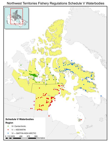 There are approximately 300 Schedule V 5 waterbodies in Nunavut that could be fished commercially for species including char, trout, whitefish, Arctic cisco and cod under the current regulatory