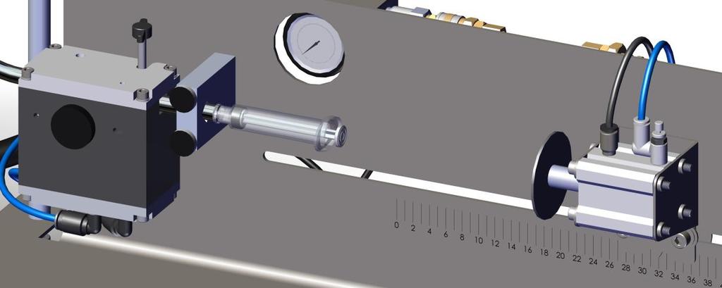 Tridak Model 1050 Syringe Filling System User Guide 15 6. Move the Syringe Fill Stop to the position where it immediately touches the extended Syringe Plunger. 7.