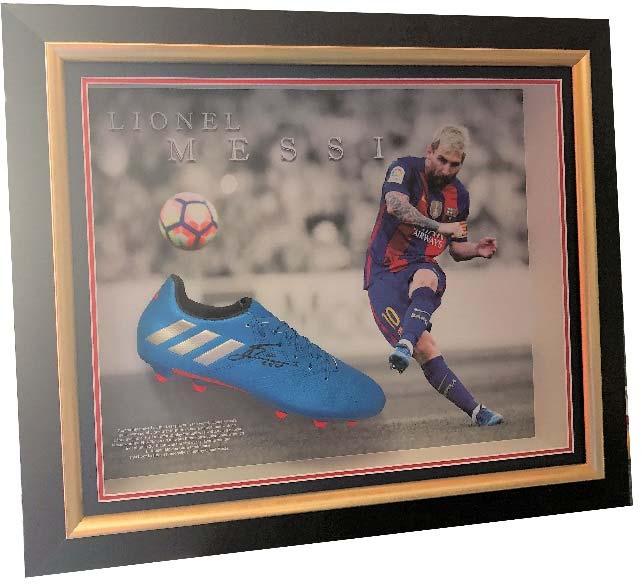 Soccer: Lionel Messi signed Adidas Messi 16.3 F.G. boot framed Argentine professional footballer who plays as a forward for Spanish club Barcelona and the Argentina national team.