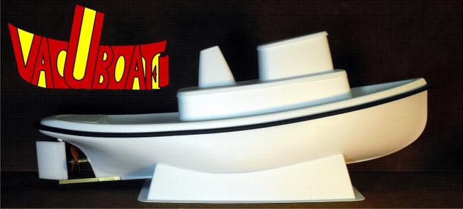 TM Length: 22.5 in. Beam: 7 in. Draft: 2-3/8 in. Vac-U-Tug Model Tugboat Hull Kit For Radio Control Manufactured by Vac-U-Boat 1259 Humphries Rd. Conyers, GA 30012 philpace@vac-u-boat.