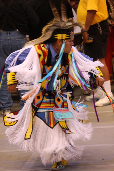 Men s Grass Dance Styles Fringed shirt, pants and apron decorated with bead and ribbon work Roach headdress Characteristically shake shoulders