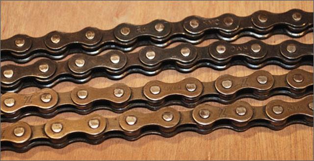BIKE CHAIN BASICS Figure 1 - Two different sizes of bicycle chain When creating your own human powered vehicles, a chain drive will likely be your chosen power transfer system, as it is an
