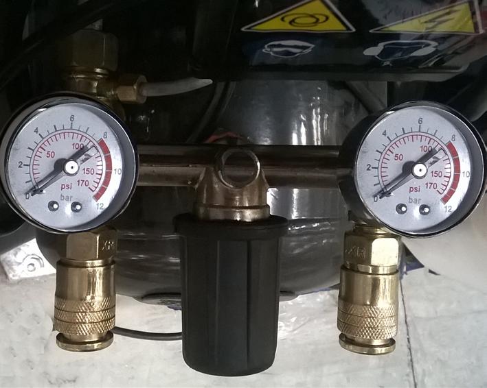 The pressure gauge on the RIGHT shows the current pressure in the reservoir tank. 2.