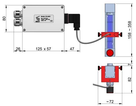 Glass tube flowmeters Series 2000 Limit switches Adjustable limit switch 20-AMR (Flow rate from 10-100 l/h water and equivalent air ranges) Bi-stable SPST reed switch, actuated by a magnet inside the
