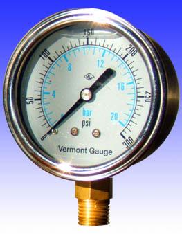 Pressure Gauges Petro-Meter Vermont pressure gauges are available dry or glycerine filled for low vibration.