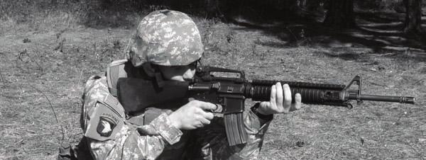 * c. Kneeling Unsupported Firing Position. To assume the kneeling firing position, the soldier keeps his left foot in place, steps back with the right foot, then drops to the right knee (Figure 4-27).