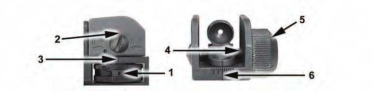 (1) Adjust the front sightpost (1) until the base of the front sightpost is flush with the front sightpost housing (2).