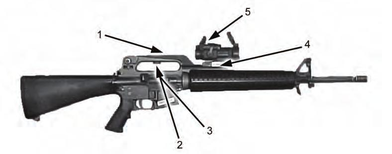 Chapter 2 MOUNTING ON THE M16A1/A2/A3 RIFLE 2-33. The M68 mounts on the M16A1 mounting bracket (1, Figure 2-24) that attaches to the carrying handle on the M16A1/A2/A3 rifle.