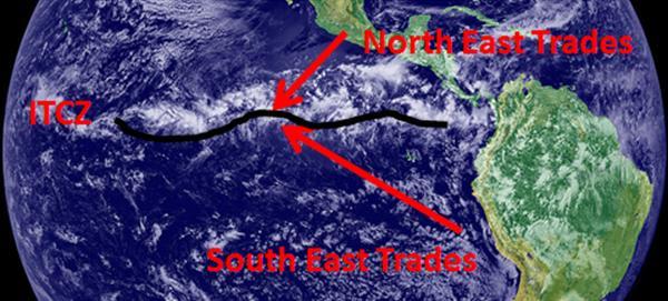 The tropical winds that blow from the south east and north east (Trade winds) to the equatorial area, meet in the inter-tropical convergence zones (ITCZ).