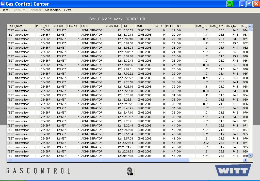 Gascontrol - center NEW Windows-Software for the documentation of analysis-results of MAPY, LEAK-MASTER, MAPMAX and other WITT- equipment with integated or separate analysis.