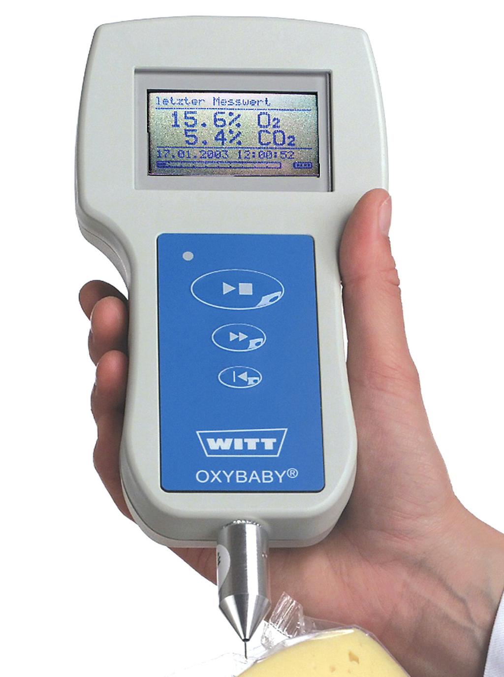 GAs analysers Oxybaby M+ for or /C standard version Cordless hand held oxygen or combined oxygen and carbon dioxide analyser for checking modified atmospheres in food packs.