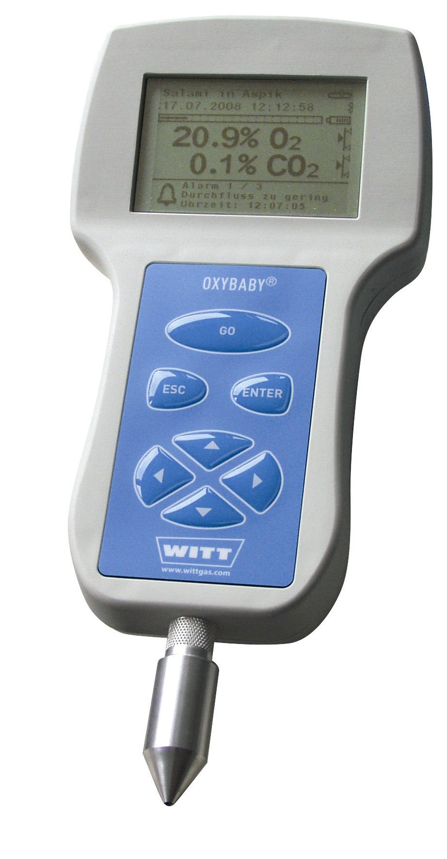 GAs analysers Oxybaby 6.0 for or /C Cordless hand held oxygen or combined oxygen and carbon dioxide analyser for checking modified atmospheres in food packs.
