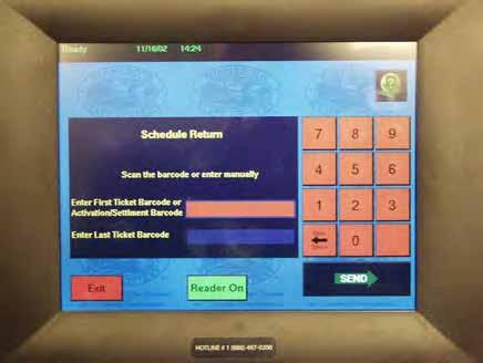 SCRATCH GAMES Ticket Returns (Manual Entry) To schedule full pack returns, scan either barcode on the activate/settle card and touch Send.