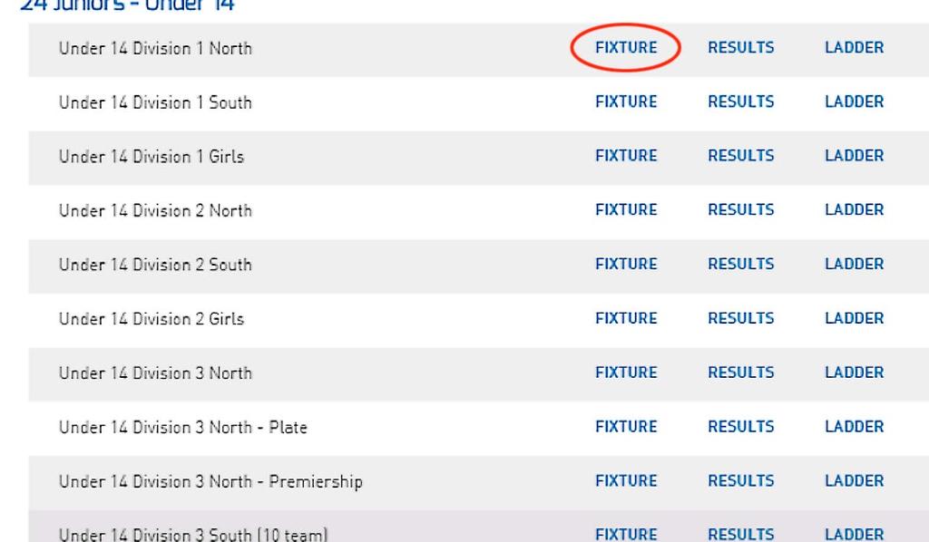 Hover your cursor over the Fixtures & Results tab and then select the Fixtures & Results option.