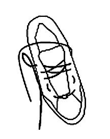 Figure 3: Lacing for High Arches: Begin lacing as normal, criss-crossing and stopping after the first set of holes.