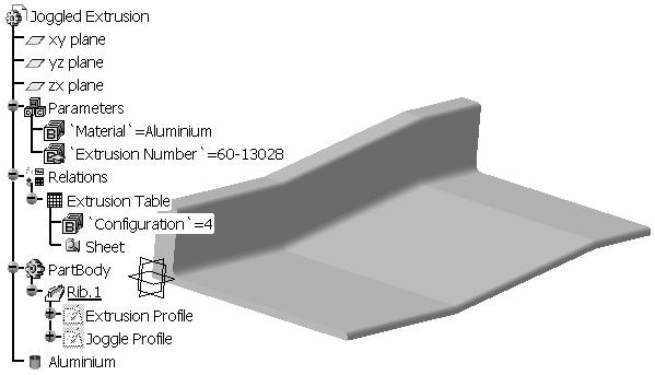 Knowledgeware 1.21 11.1.1 The window label contains the information: Extrusion Table active, configuration row: 1. have the brackets around it. 11.1.2 Row 1 has brackets around it [<1>].
