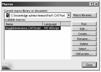 1.26 Advanced CATIA V5 Workbook Figure 1.22 15.11 Select the Run button. This will run the JoggleDimensions.CATScript macro. Notice your Joggled Extrusion.