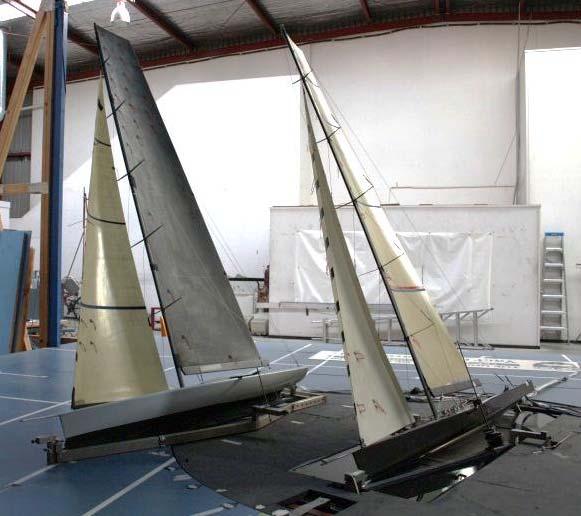 Figure 3. The two models used in the upwind interference study. For the upwind interference modelling two similar yachts (see figure 3), with a mast height h = 2.