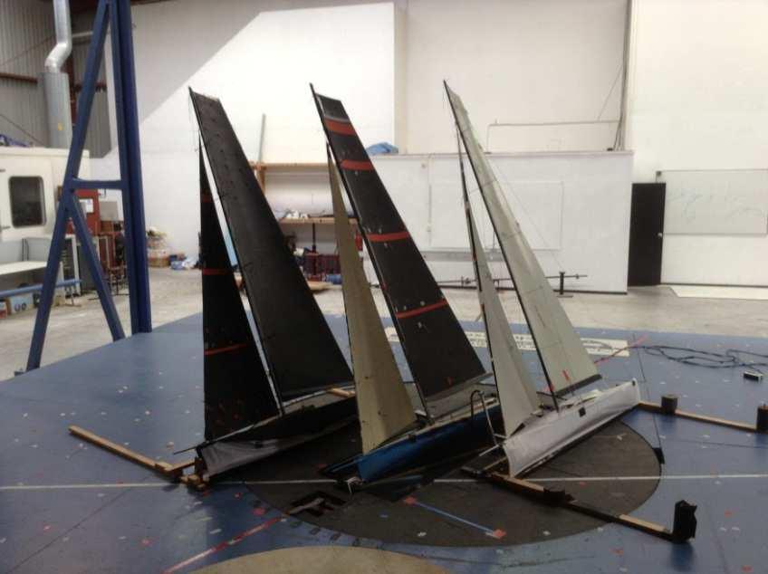 Figure 9 Three boat interference testing in the wind tunnel.