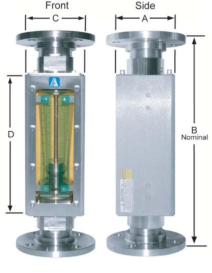 ORDERING INFORMATION STAINLESS INDUSTRIAL FLOW METERS M BULLETIN EM20171010 M DIMENSIONS FOR IN-LINE M STYLE METERS NPT (F) A B C D ½" 2 9.54 2.25 8.04 1" 3.5 13.69 3.75 10.50 2" 5 15.59 5.25 11.