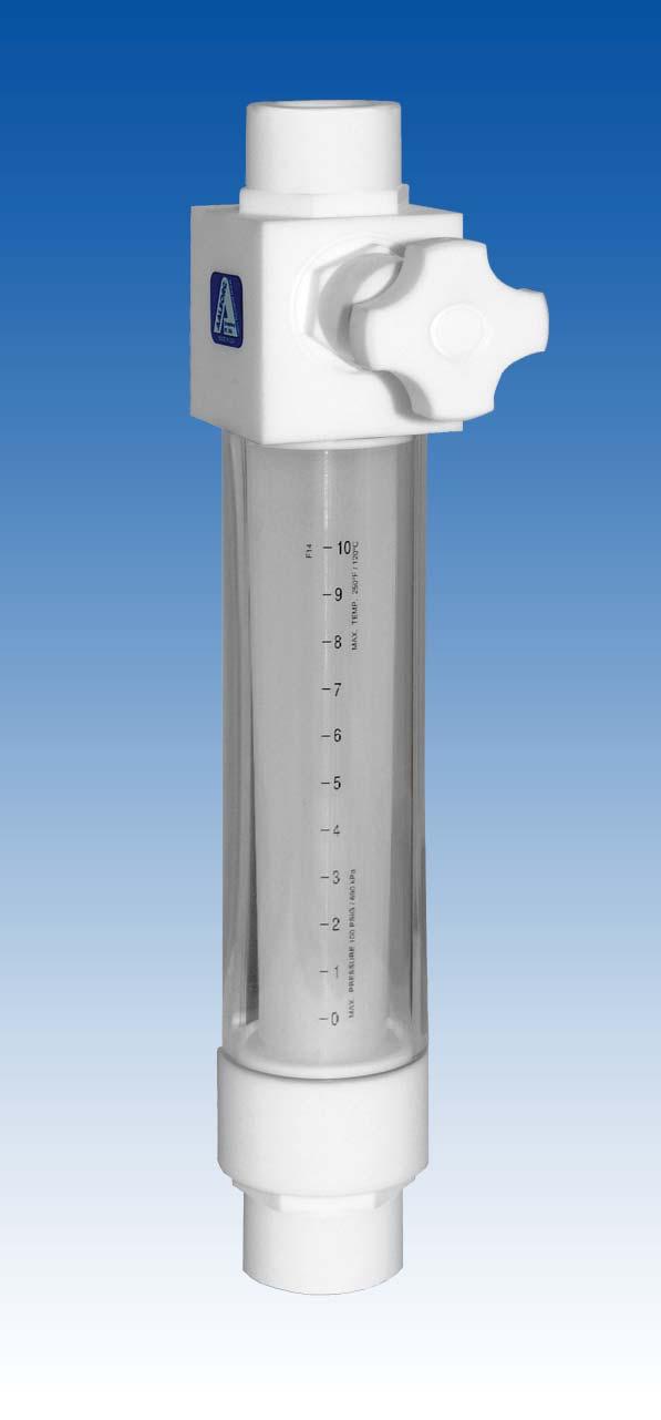 F IN LINE PTFE FLOW METER Made entirely of PTFE, PFA, and PCTFE, the Model F flow meter is excellent for high-purity applications or use with corrosive liquids.