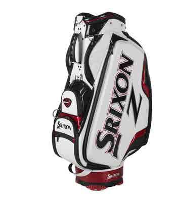 9kg COLOURS: White/Black/Red SRIXON TOUR CART BAG LOGO FRIENDLY 9" 14-way top Full length club dividers Towel ring Velour -lined valuables pockets 6 conveniently placed pockets Insulated cooler