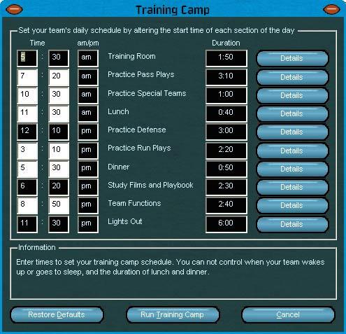 Training Camp After the late stage of free agency, it s time for training camp. You enter training camp by clicking the Begin Training Camp button in the top left of the screen when it is available.