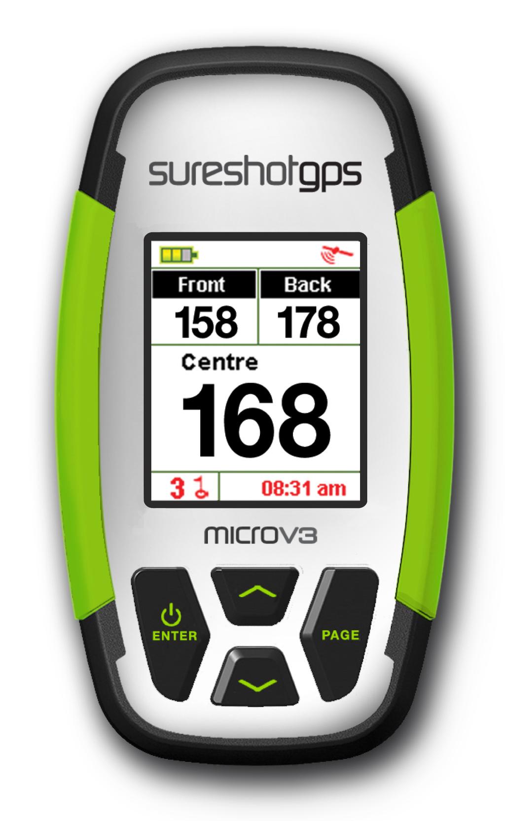 Getting to know your Sureshotgps micro V3 Battery State Symbol Satellite Signal Shows distance to front, centre and rear of each green