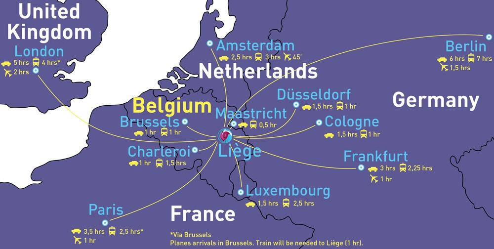 ALL ROUTES LEAD TO LIEGE Liège is situated on the East Side of Belgium There are 2 main airports in Belgium : Brussels South