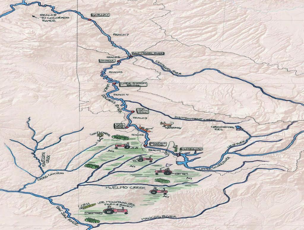 Lower Dolores River Map Timeline 1885: Appropriation of irst signi icant Trans-Basin Diversion out of the Dolores River 1975: Wild and Scenic River Suitability designation and Instream Flow