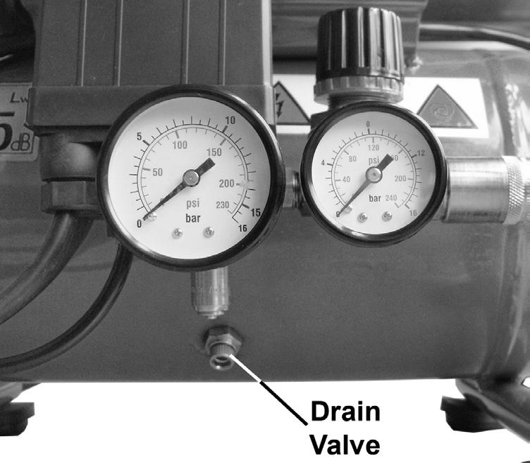 Should the pressure in the main tank exceed the pre-set pressure switch maximum, the safety valve (fig.1.7) will activate. WARNING!