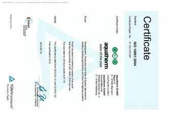 SERVICE CERTIFICATIONS IN ACCORANCE WITH ISO 9001, 14001 & 50001 Since 1996 aquatherm has been meeting the requirements of the certifiable quality