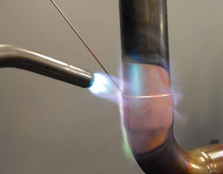 Capillary action works to pull the melted brazing alloy into the space between the parts being joined. An air/acetylene torch is being used here. factors.