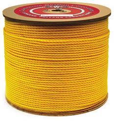 This monofilament polypropylene rope holds a knot well and ties easily. It exhibits great resistance to oil, rot, abrasion, UV light and many common chemicals. Standard color is yellow.