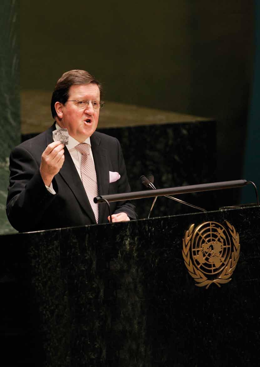 Lord Robertson, speaking in the UN General Assembly debate on road safety, displays 1 a