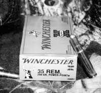 For a bit more fire, the.35 Remington caliber has been offered in the 336 since 1952. Author is partial to this 200 grain Winchester Power Point round.
