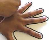 box, one at a time. Hand shape pictures fish, hen and octopus Using coloured paper encourage your child to draw round their hand.