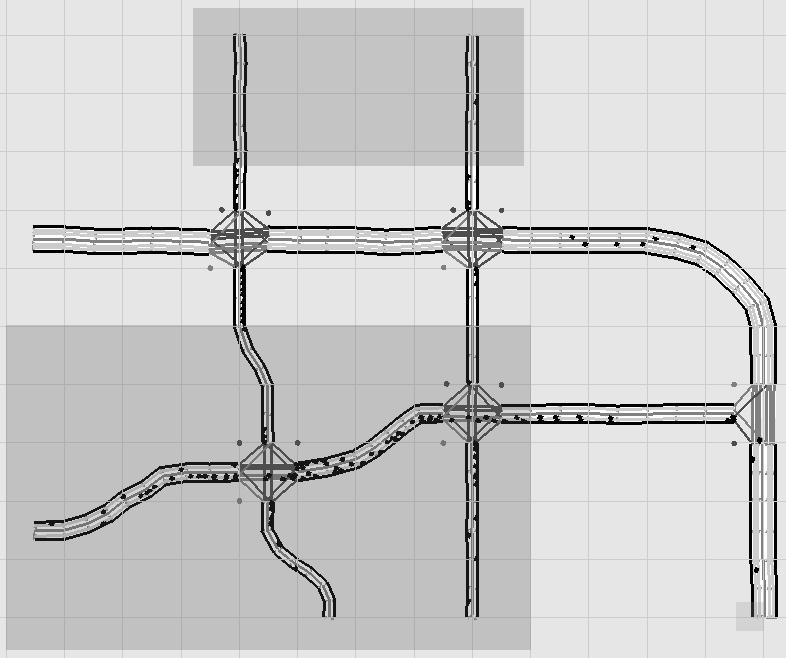 The user can model a dynamic range of traffic light configurations similar to those in realworld setups. Fig. 3. An intersection on a city map created in SuRJE shown in mapbuilding mode and run-mode.