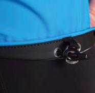 Waist is adjustable using a cord in a tunnel. Large front pocket. Reflective elements for safety.