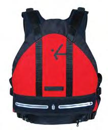It is equipped with safety harness, two front nylon pockets, neoprene pocket, knife holder, whistle, carbine and two back