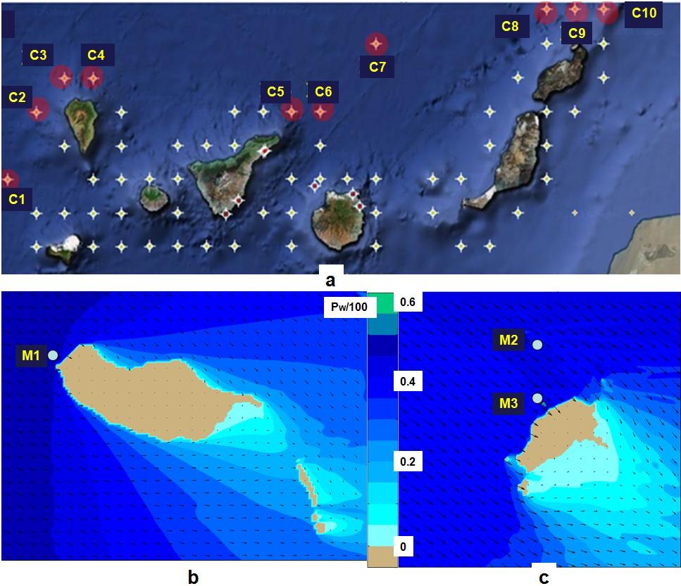 Energies 2014, 7 4011 Figure 3. (a) Canary Islands (C-points), the map of the area and the positions of the reference points considered. The other data points available are represented by white dots.